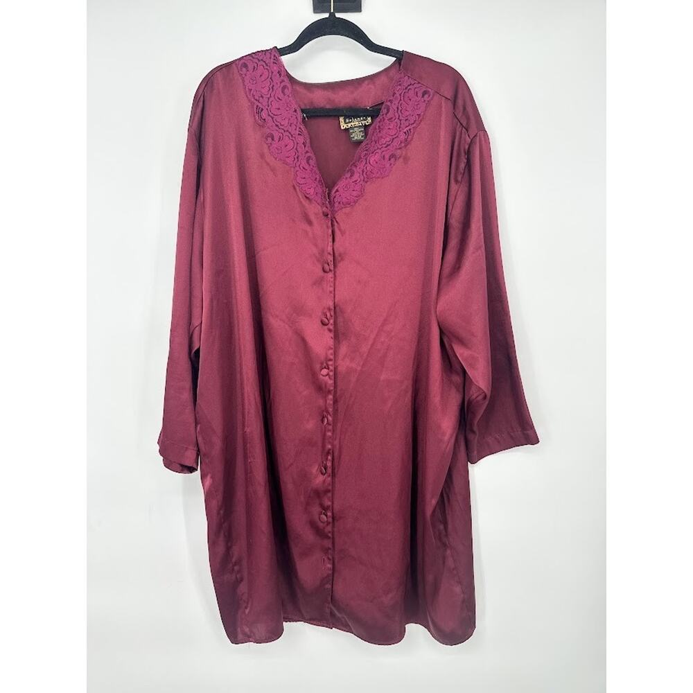 Vintage Solange Satin Burgundy Red Button Down Nightgown Nightdress Size 18/20